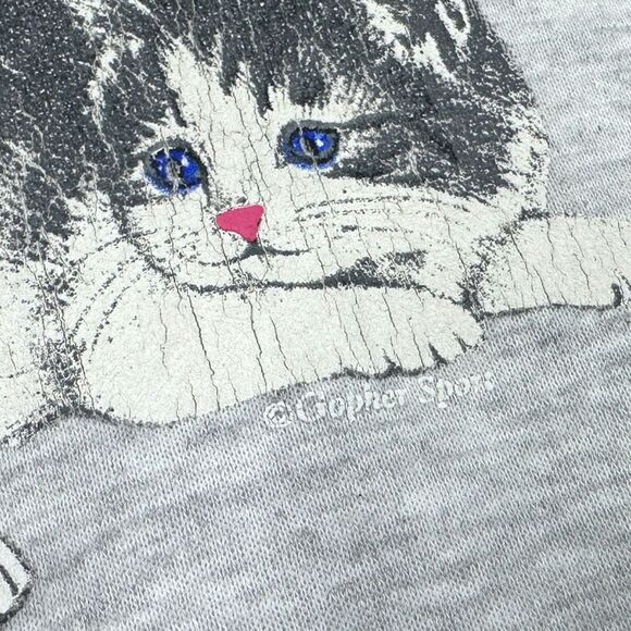 Vintage Gopher Sport Playful Kitten Grandmacore Crew Neck Collared Sweatshirt - Picture 3 of 6